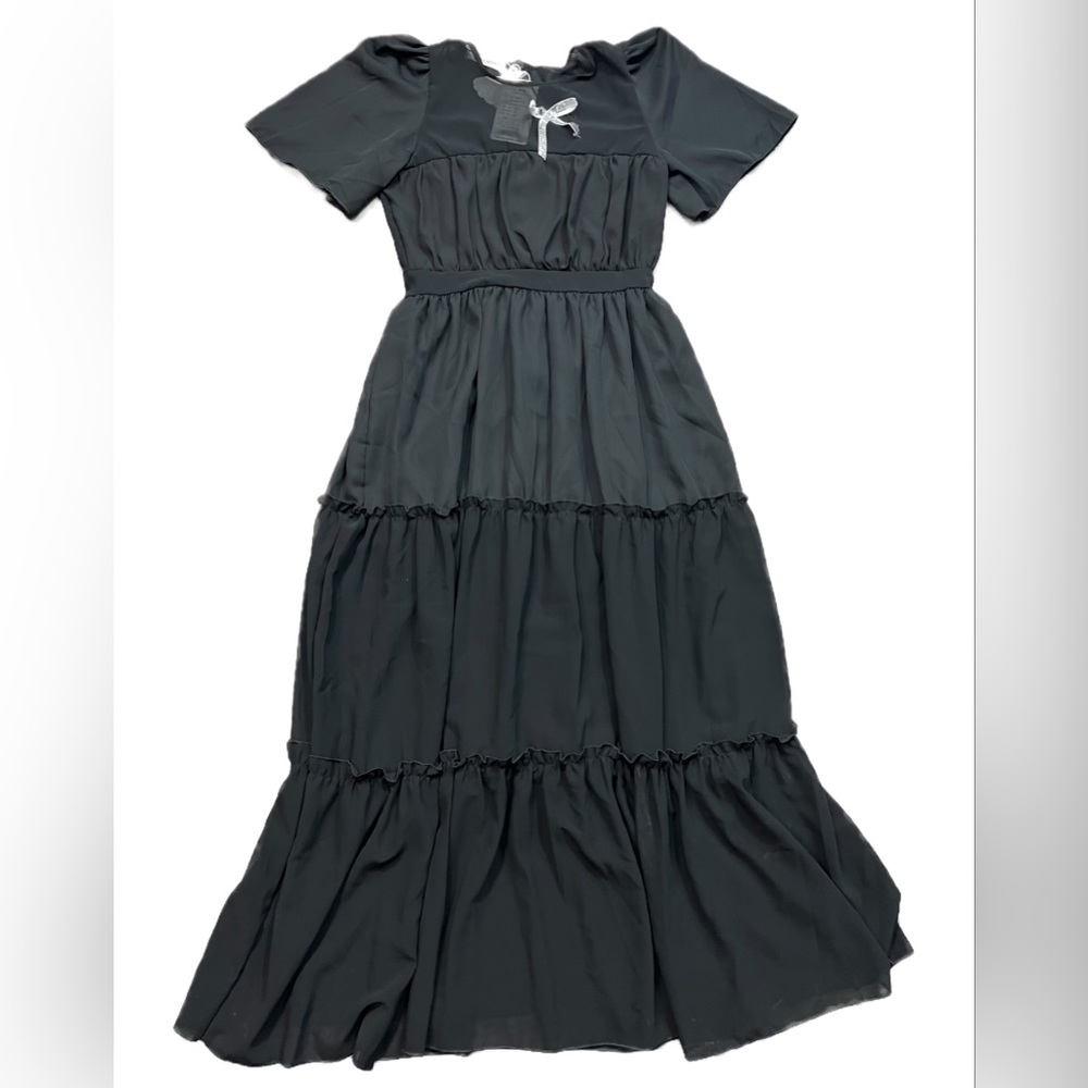 Black Layered Goth Wednesday Adams Maxi Dress NWT